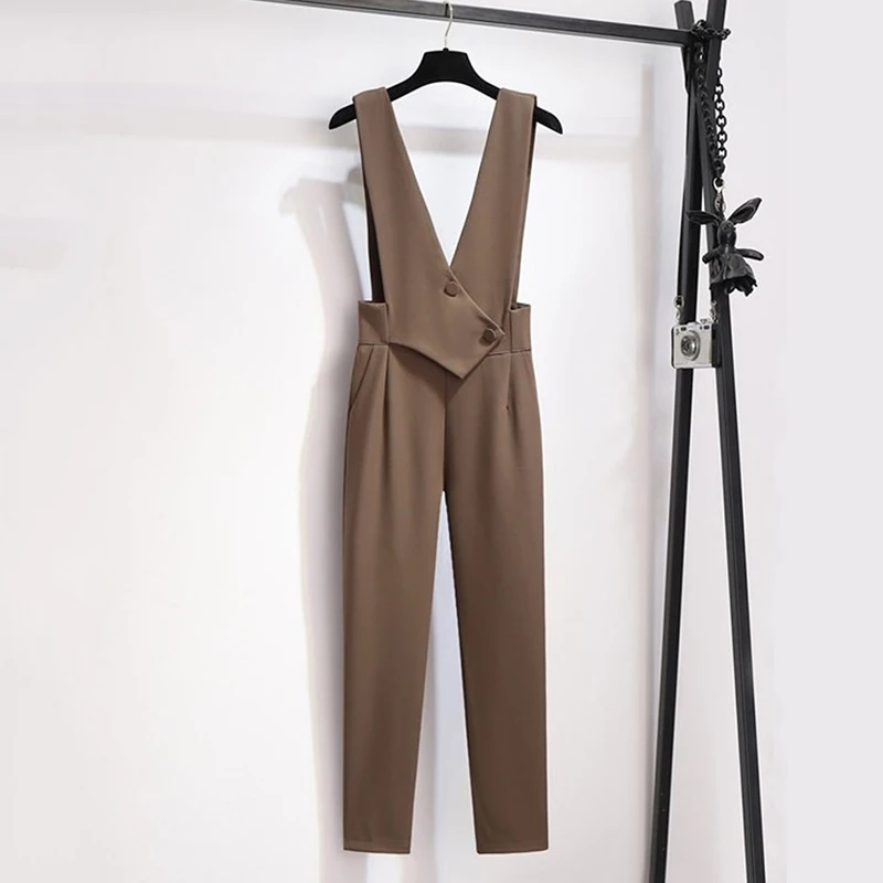 Женский офисный комбинезон с высокой талией элегантный в Корейском стиле одежда