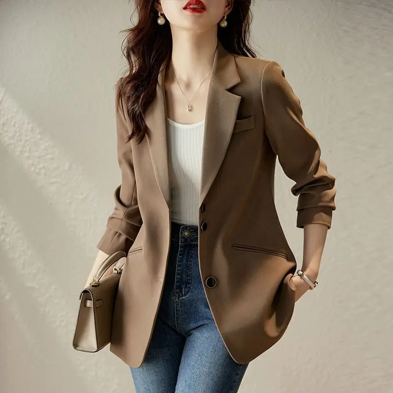 Luxury Black Suit Vintage Long Sleeve Blazer Women Slim Spring Autumn Jacket Single-breasted Office Lady Korean Fashion Coat