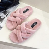 platform fur sandals women 2022 new indoor outdoor thick sole slides ladies cosy plush strap slippers fashion home shoes