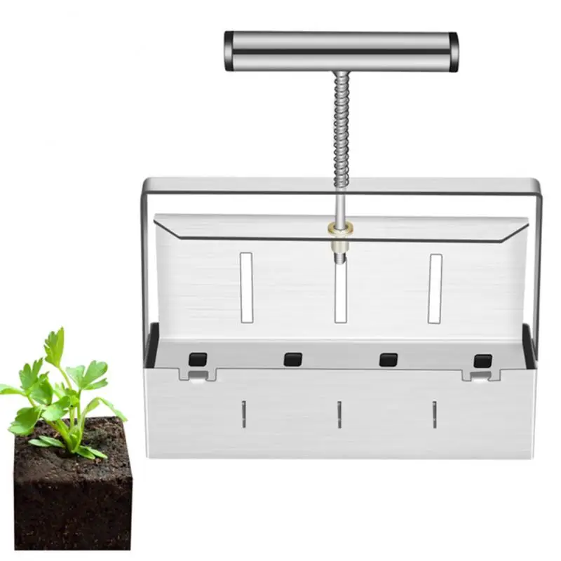 

Stainless Steel Manual Quad Soil Blocker With Comfort-Grip Handle Create 2inch Soil Block For Seedlings Cuttings Greenhouses
