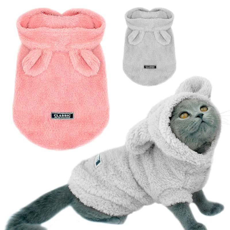 

Cute cat clothes with rabbit ears warm winter pet puppy kitten coat small medium dog cat Chihuahua Yorkshire costume
