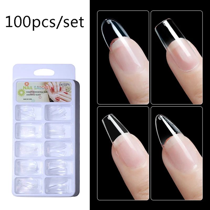 

100pcs Transparent Coffin Fake Nails Clear Ballet Coffin Almond False Nails Acrylic Extension Tips Press On Nail ABS Full Cover