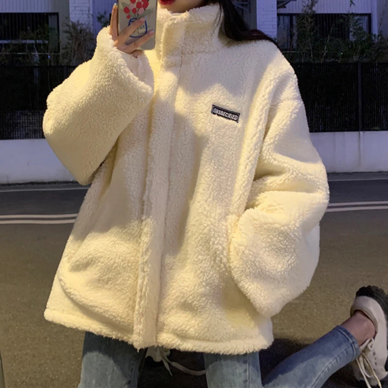 

Winter Thicken Warm Loose Lamb Wool Sweatershirt Oversized Women Korean Teddy Fleece Female Jackets Fashion Causal Coats 2022