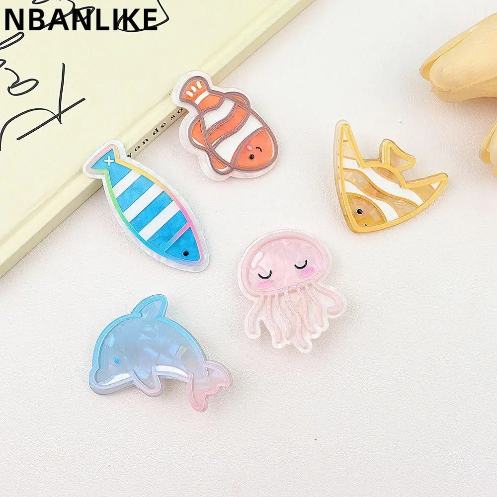 

1PC Korean Acrylic Ocean Fish Hair Clip Cartoon Creative Barrette Conch Jellyfish Seaweed Coralfish Duckbill Clip