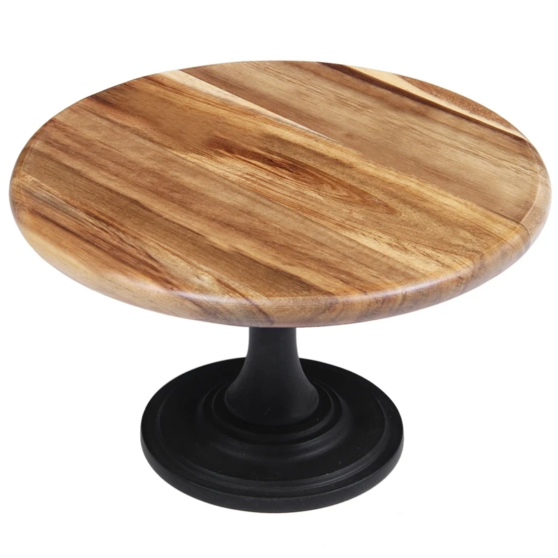 

Cake Display Stand Solid Wooden Hand Polished Baking High Black Metal Leg Tray For Hotel Wedding Dessert Supplies