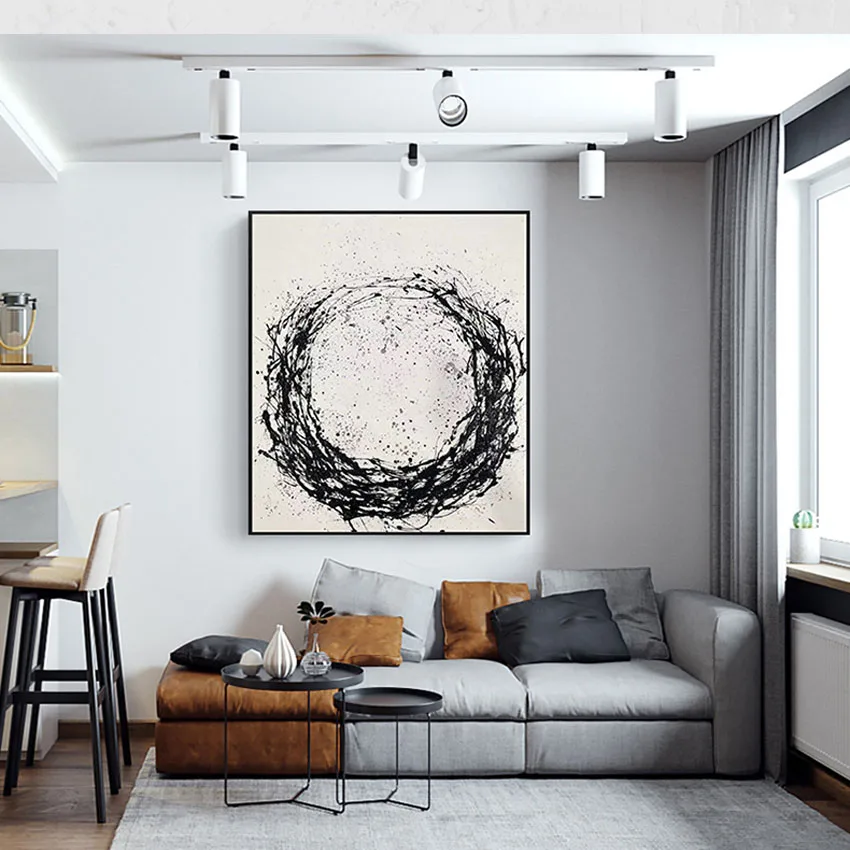 

Nordic Wall Adorn Image Handmade Oil Painting Black White Hanging Poster Frameless Canvas Abstract Art Mural For Home Decoration