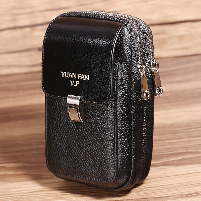 Вертикальная поясная сумка из натуральной кожи для мужчин кошелек телефона