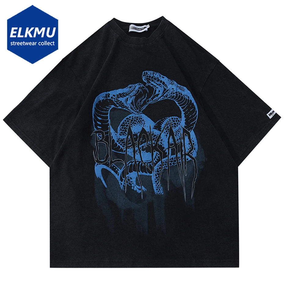 

Футболка мужская оверсайз с принтом змеи, Повседневная Свободная хлопковая уличная одежда в стиле Харадзюку, в стиле хип-хоп