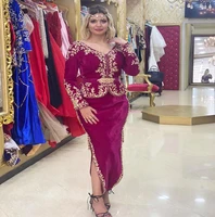 traditional karakou algerian evening dress 2022 vintage v neck long sleeve morrocan prom dresses dubai arabic short party skirt