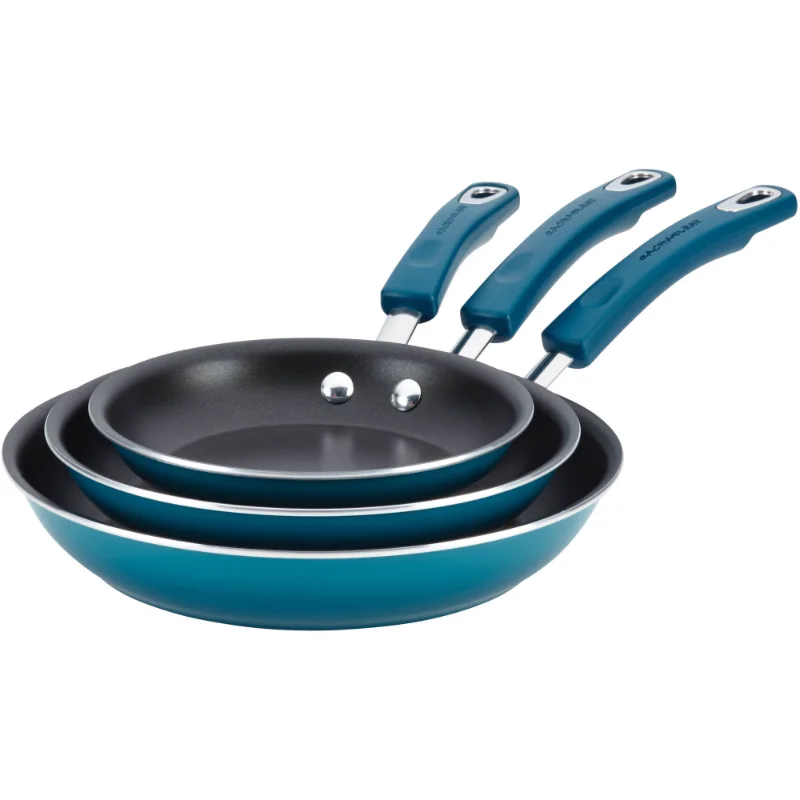 Rachael Ray 3-Piece Porcelain Enamel, Non-Stick Frying Pans,