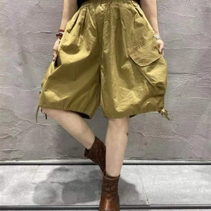 Solid-color Elastic Waist, Simple and Casual Pants, Literary Retro 2022 Summer New Loose Overalls Wo