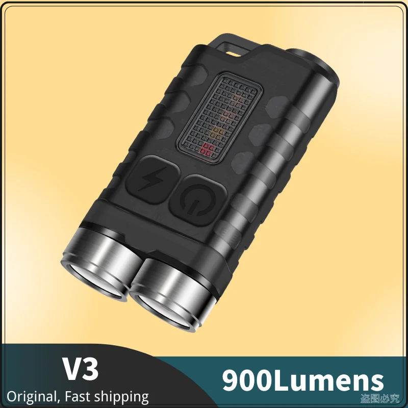 V3 Mini Flashlight 900Lumens Type-C Rechargeable 10 Lighting Modes Troch Lantern Built in battery UV Keychain Light