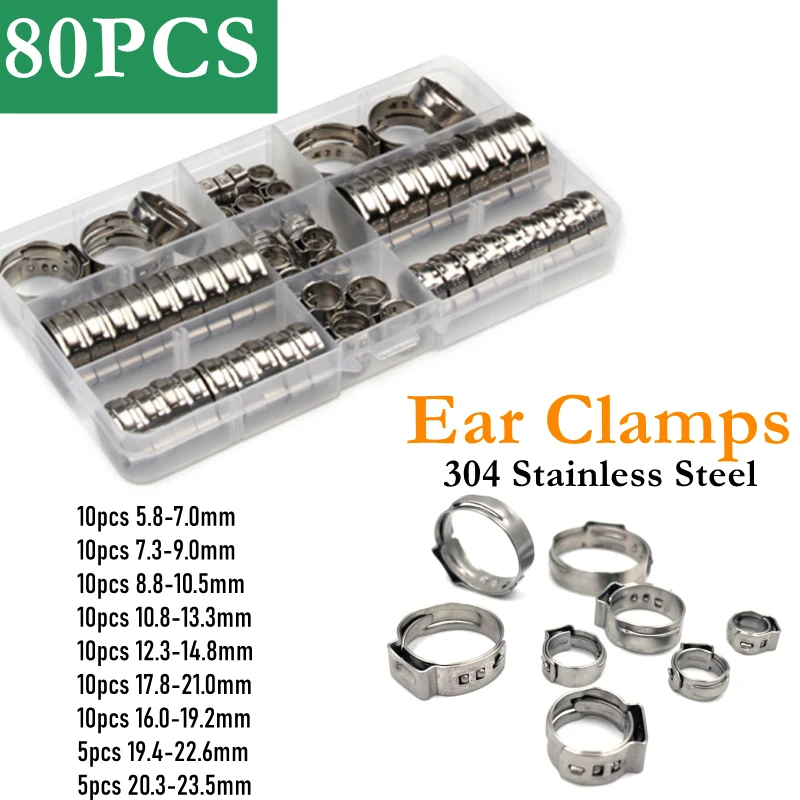 

80 шт., одиночные зажимы для шлангов из нержавеющей стали 304, 5,8-23,5 мм, для крепления труб в автомобиле, 1/4-15/16 дюйма