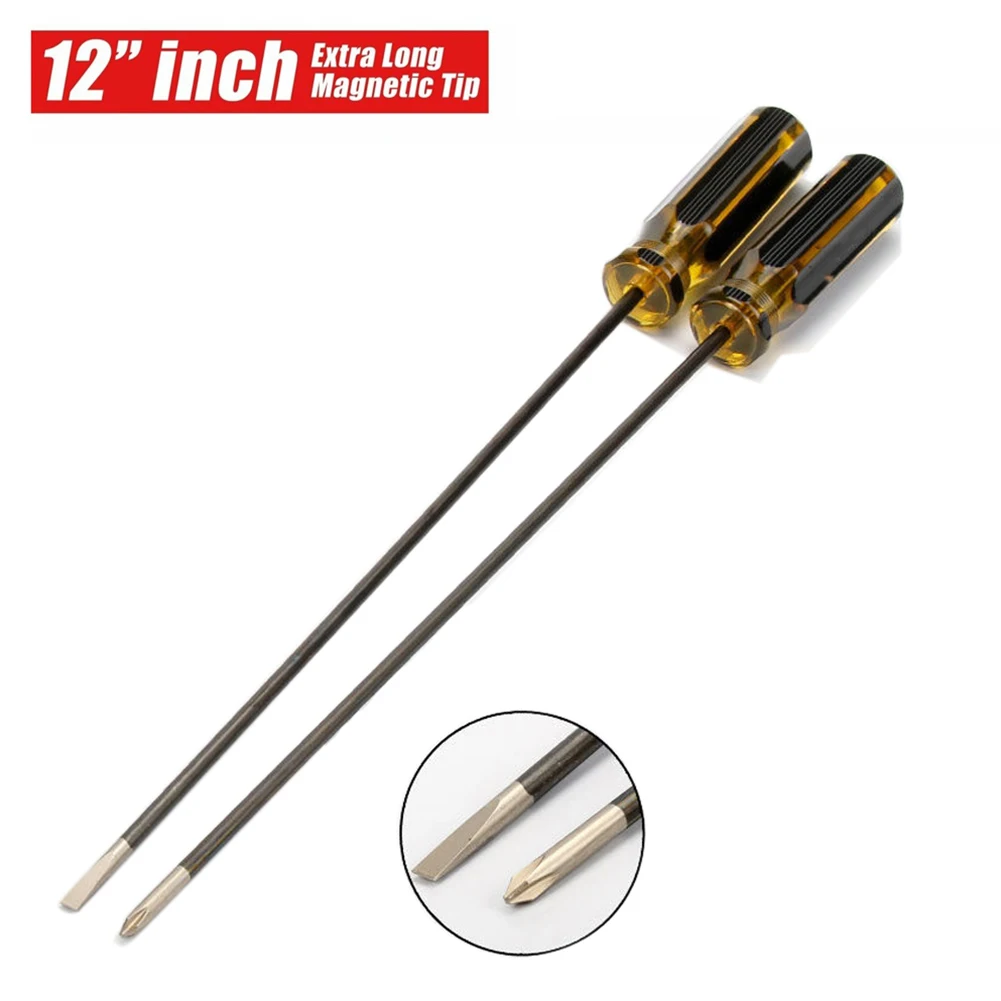 

2pcs 12In Extra Long Slotted Cross Screwdriver W/ Magnetic Chrome Vanadium Steel Screwdriver For Sewing Machine Repairing Tools