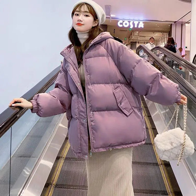 Women's Solid Color Down Jacket Winter Coat Fashionable Loose Bread Coat Thickened Oversized Hooded Women's Coat Jacket