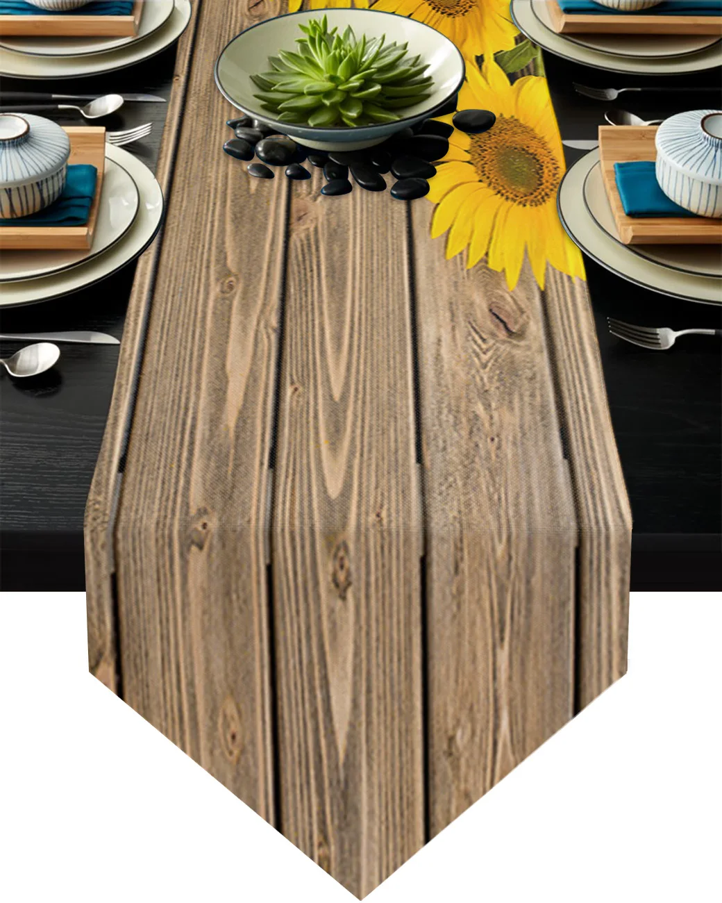 

Sunflowers Wood Boards Table Runners Modern Home Kitchen Dining Tablecloths Wedding Party Table Decoration Table Runner