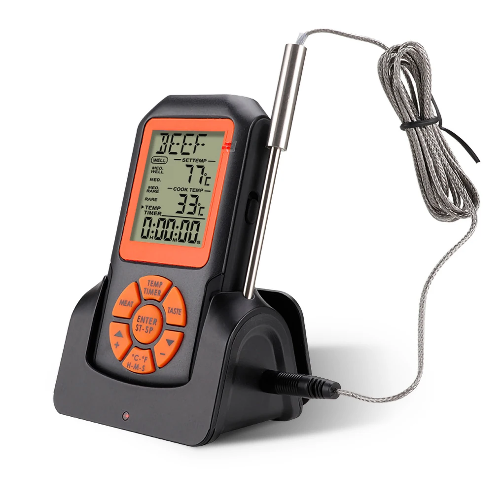 

Wireless Thermometer Battery Operated Waterproof Stainless Steel Barbeque Temperature Gauge Timer Home Kitchen Accessory