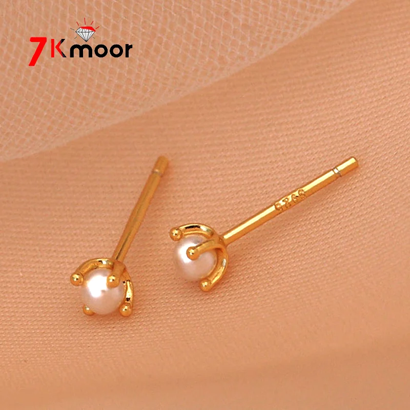 Женские серьги-гвоздики из серебра 100% пробы, с натуральным пресноводным жемчугом