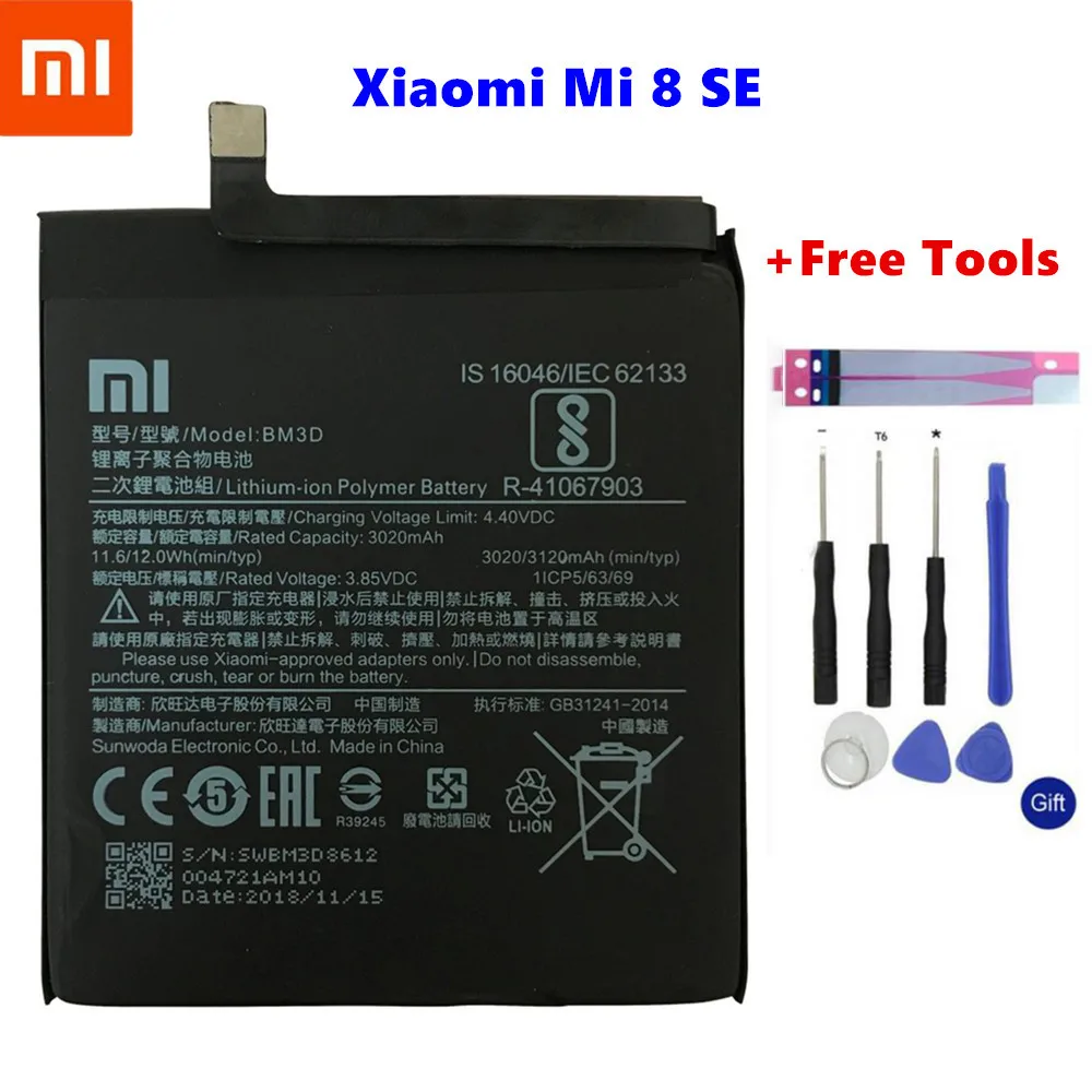 

Оригинальный аккумулятор Xiao Mi BM3D 3020 мАч для Xiaomi Mi 8 SE, высококачественные сменные батареи, розничная упаковка, Бесплатные инструменты