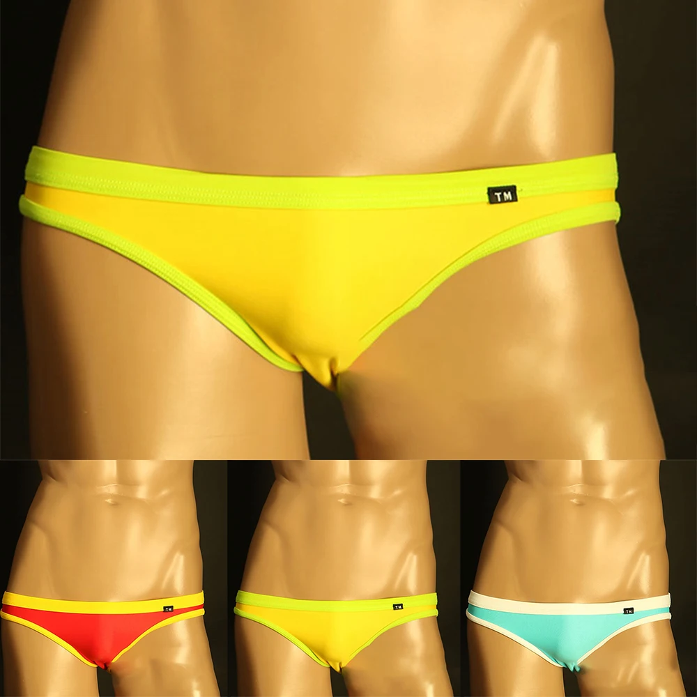 

Mens Low-rise Erotic Lingerie Sexy Good Stretchy Underwear Breath Stretch Colorblock Panties Ice Silk Smooth Briefs Tanga Hombre