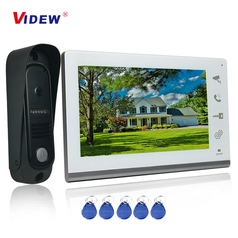 VIDEW 4 Wired Video Doorbell Intercom System RFID Unlock Camera Doorbell with 7 Inch white Screen Night Vision for Villa