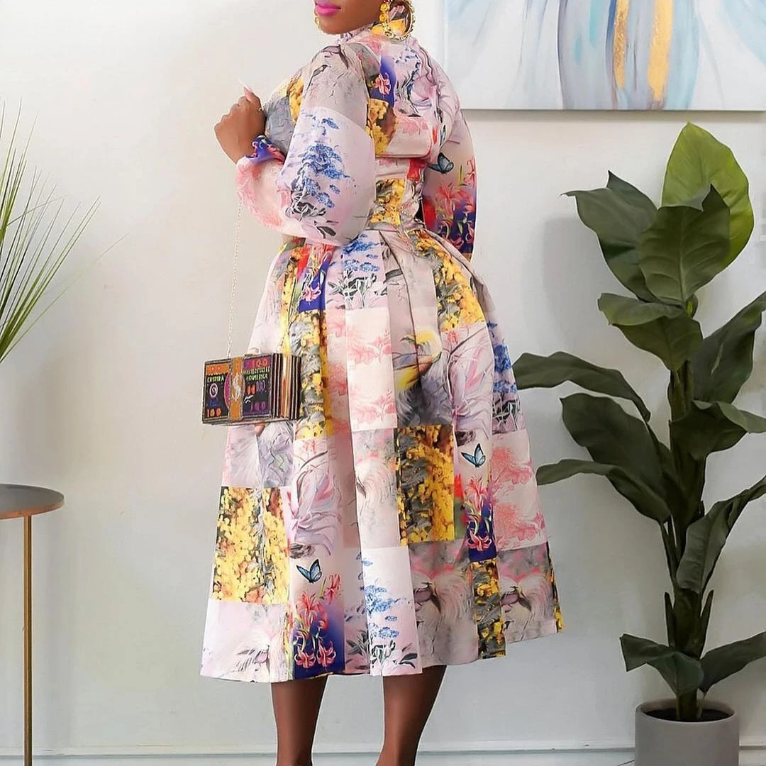 

African Chiffon Dresses For Women 2022 New Fashion Dashiki Print Ankara Maxi Dress Long Sleeve Elegant Gowns Wedding Party