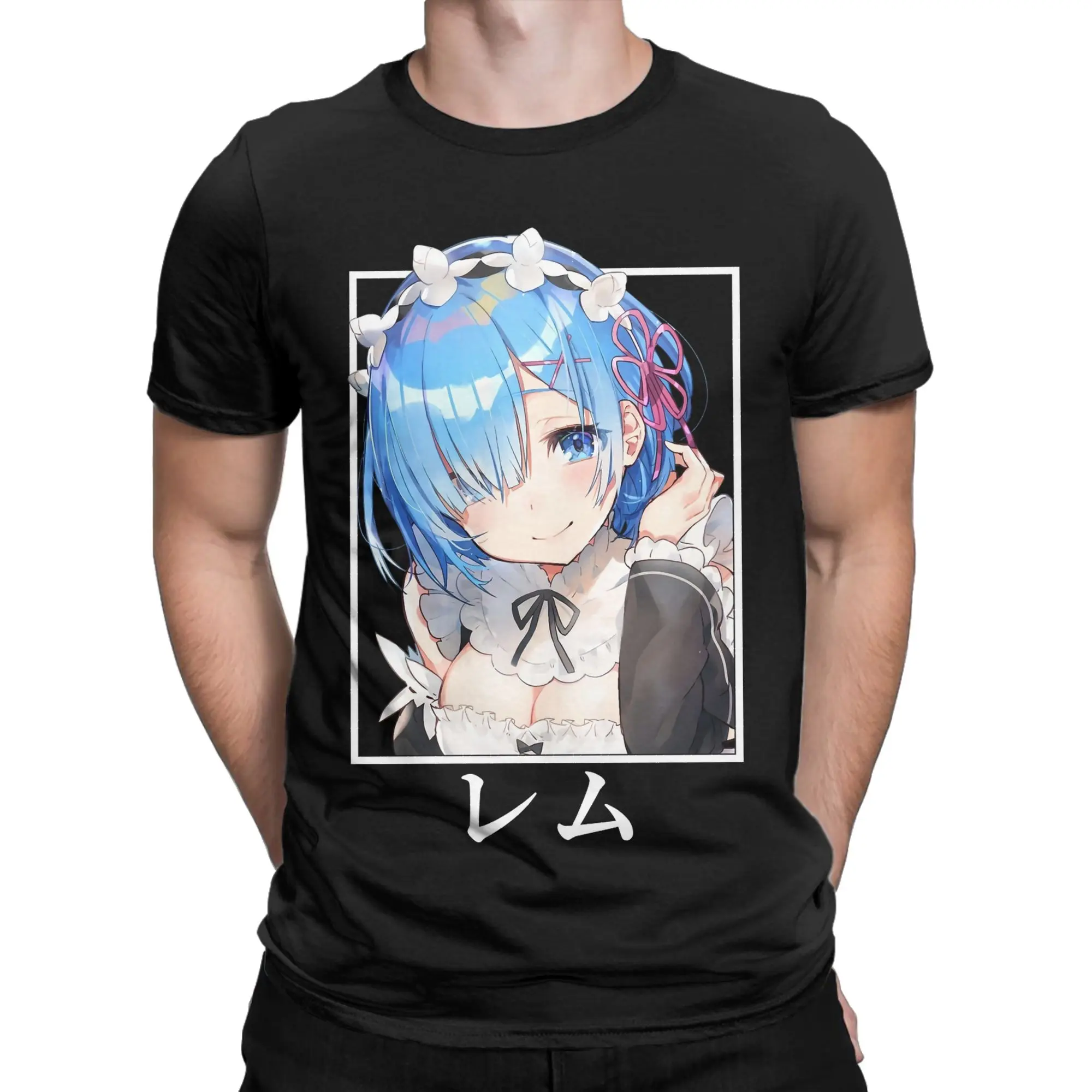 Фото Мужская футболка Rezero Rem Re:Life in A Different World From Zero Ram, винтажная хлопковая футболка с круглым вырезом, с графическим принтом №2