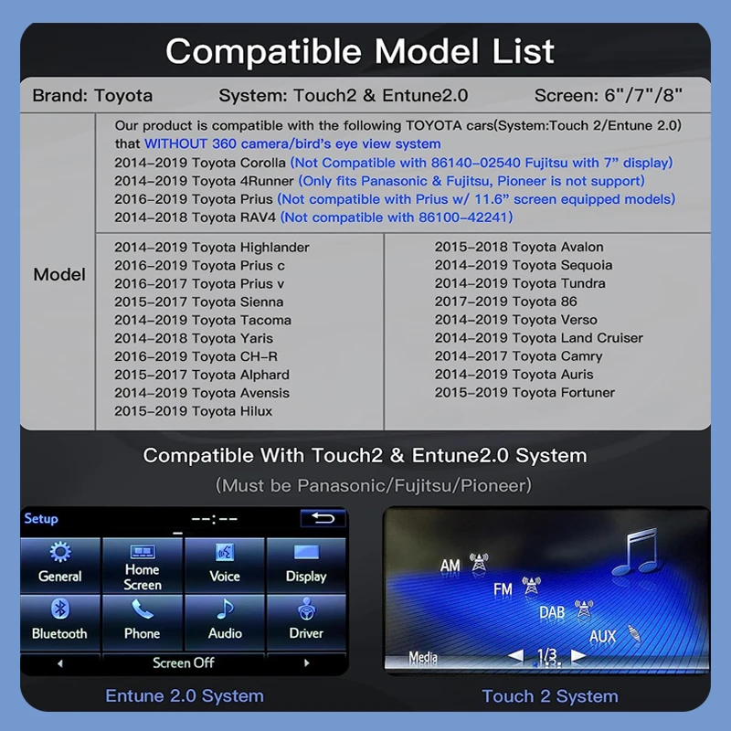 Беспроводная Автомобильная Мультимедийная коробка Carplay Android для TOYOTA Touch2 Entune2.0