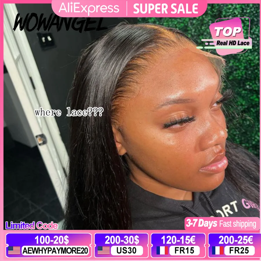 Wow Angel HD Full Frontal Wigs 36inch Straight Melt Skins 13x6 HD Lace Front Human Hair Wigs Virgin Hair Pre Plucked Glueless