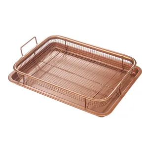 French Fries Blue Oil Filter Copper Baking Tray Oil Frying Baking Pan Non-stick Chips Basket Baking Dish Grill Mesh Kitchen Tool
