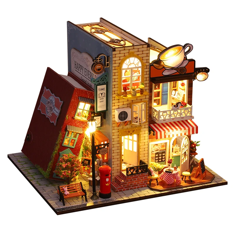 

Diy Book Nook Miniatures Shelf Insert Bookend Dollhouse Model Roombox Building Kit Wooden Bookshelf Toys Gifts 3d House For Kids