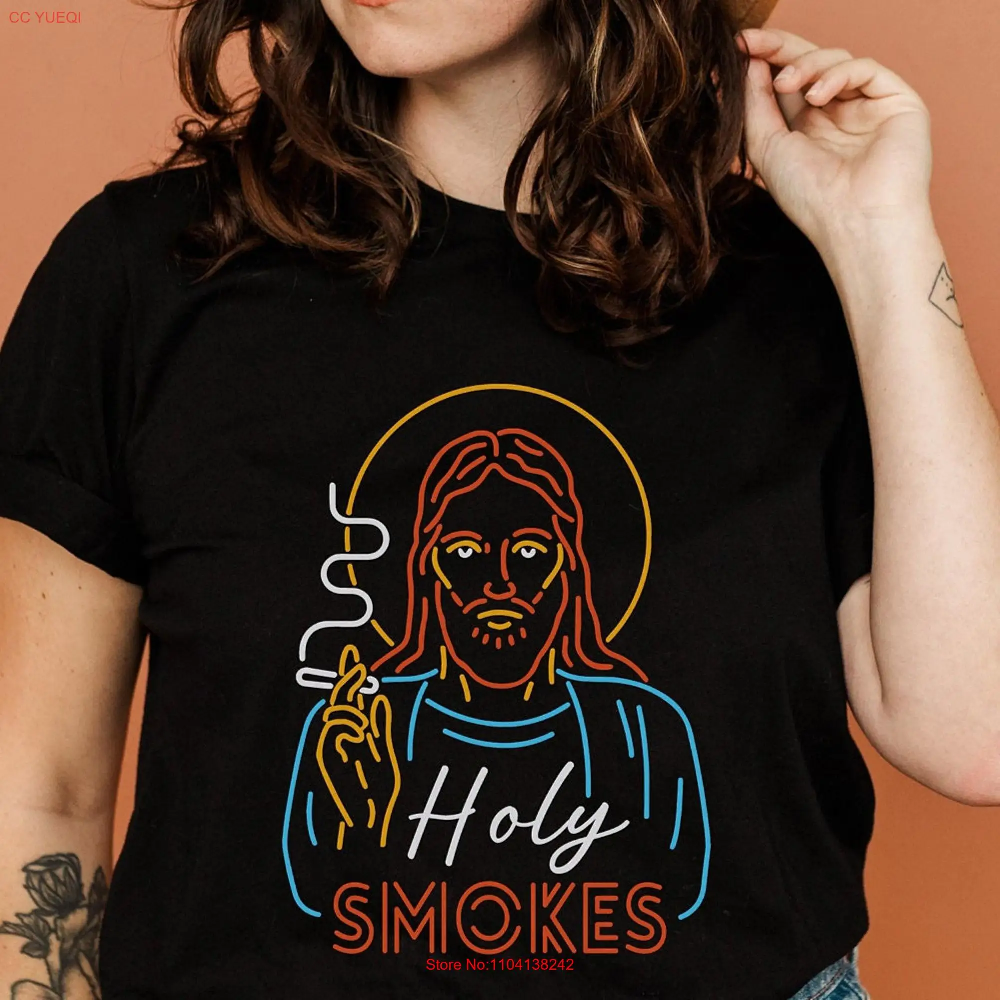 Забавная футболка с изображением Иисуса Святой копченой неоновой религиозной