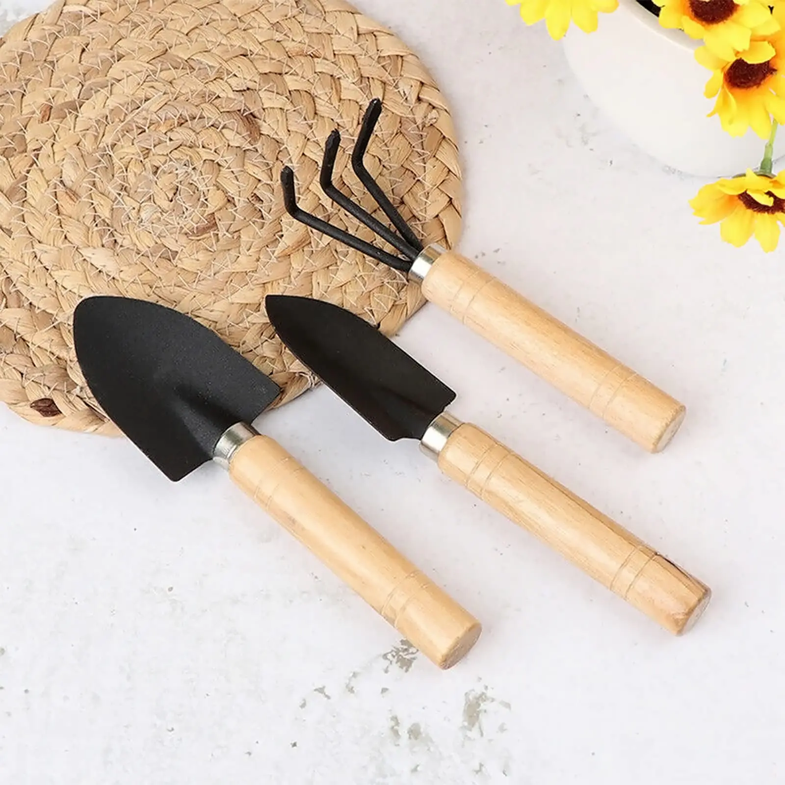 

3PCS Gardening Tool Set Hand Planting Mini Wood Handle Shovel Spade Trowel Gardening Tools For Flowers Succulent Tranplanting