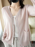 new ice silk knitted cardigan spring and summer womens v neck long sleeved thin air conditioned shirt shawl sunscreen jacket