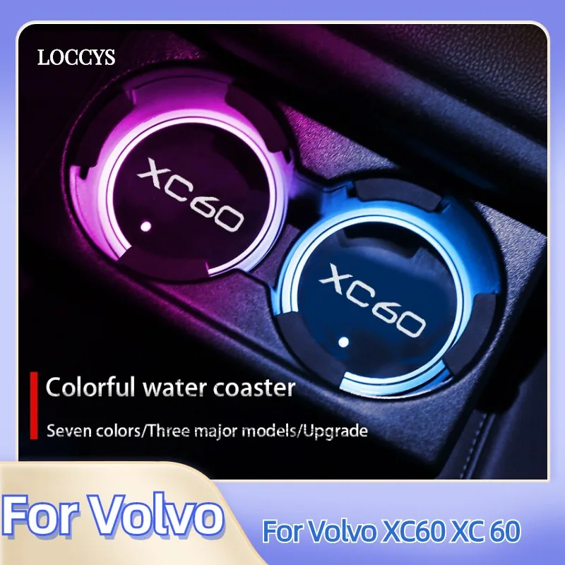 

For Volvo XC60 XC 60 Luminous Car Cup Coaster Holder 7 Color USB Charging Car Logo Led Atmosphere Light Auto Accessories