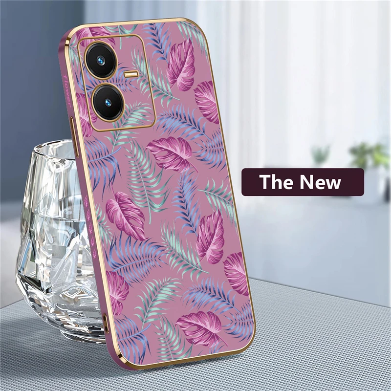 Case For Vivo V15 Pro V11 V11i V5 Lite V7 Plus S18 S17 S16 S10E S12 S7 S1 Fashion Leaves Pattern Shockproof Plating Capa