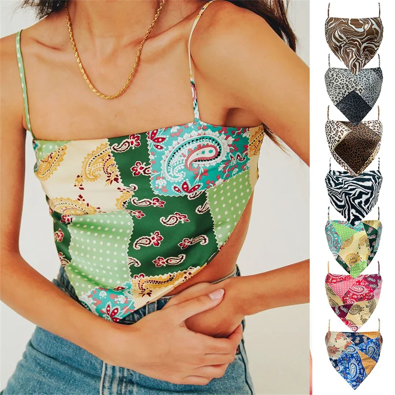 

Printed Green Tops For Women Spaghetti Strap Tank Top Sexy Streetwear Tees Backless Bustier Tube Tops