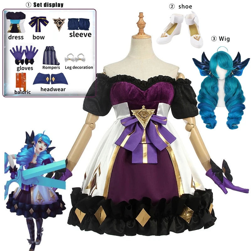 

LOL Gwen Cosplay Costume Game LOL Gwen Cosplay Costume Sexy Women's Costume Party Dress Halloween Glove Stocking Full Set Wigs