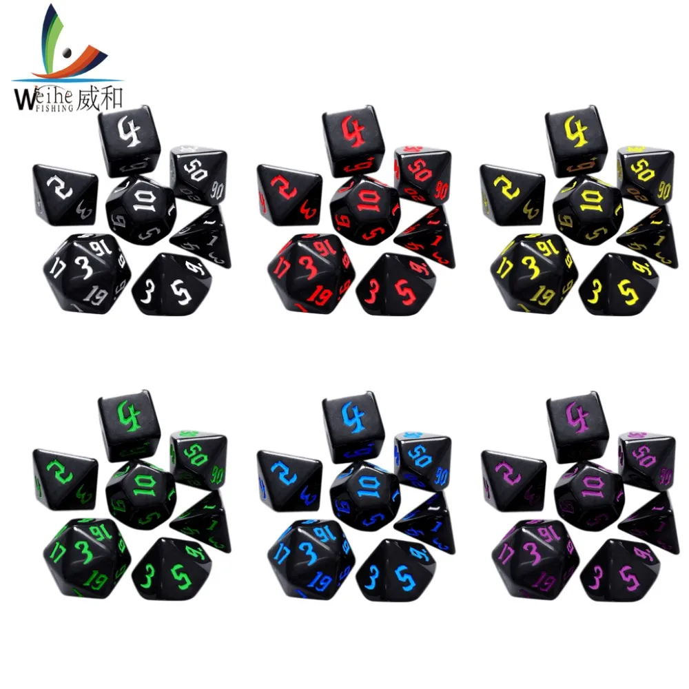 Набор многогранных игральных костей из 7 предметов непрозрачных цветов D4 D6 D8 D10 D %