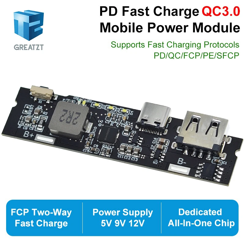 Фото GREATZT QC3.0 QC2.0 Dual USB 18 Вт Type-C USB SW6106PD Мобильный аккумулятор с быстрой зарядкой 18650 Модуль зарядки с индикатором №3