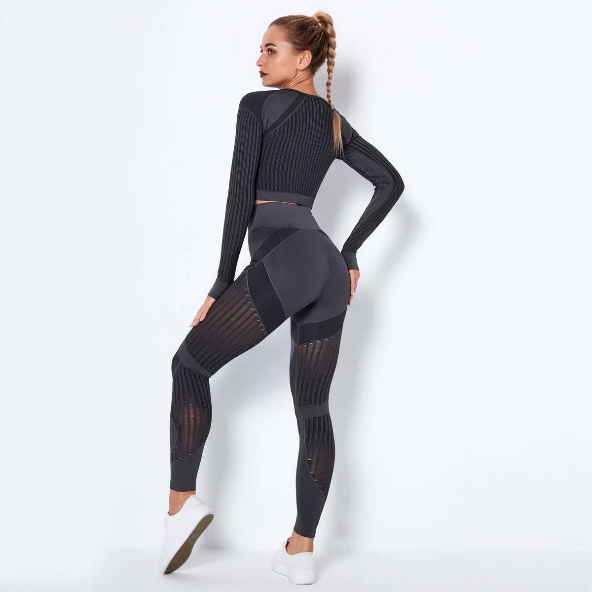 Hollow Out Seamless Yoga Set Sport Outfits Women Black Two 2 Piece Crop Top Leggings Workout Gym suit Female Fitness Sport Sets