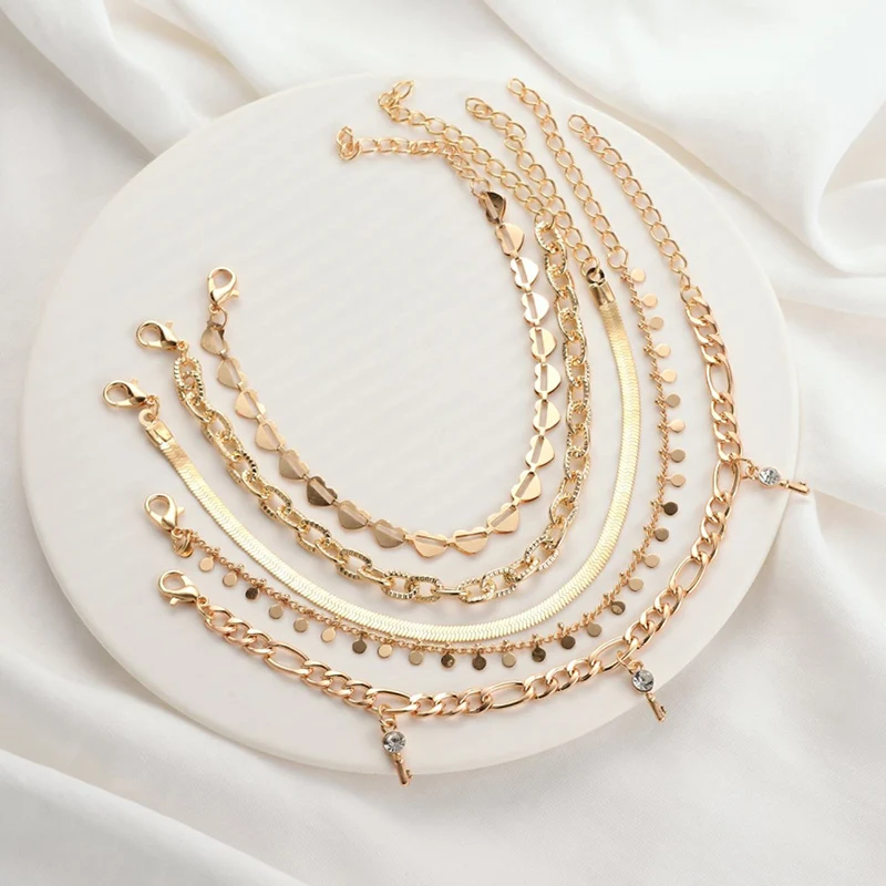 5 шт. модный брелок для ключей браслет на ногу женщин в стиле бохо форме сердца