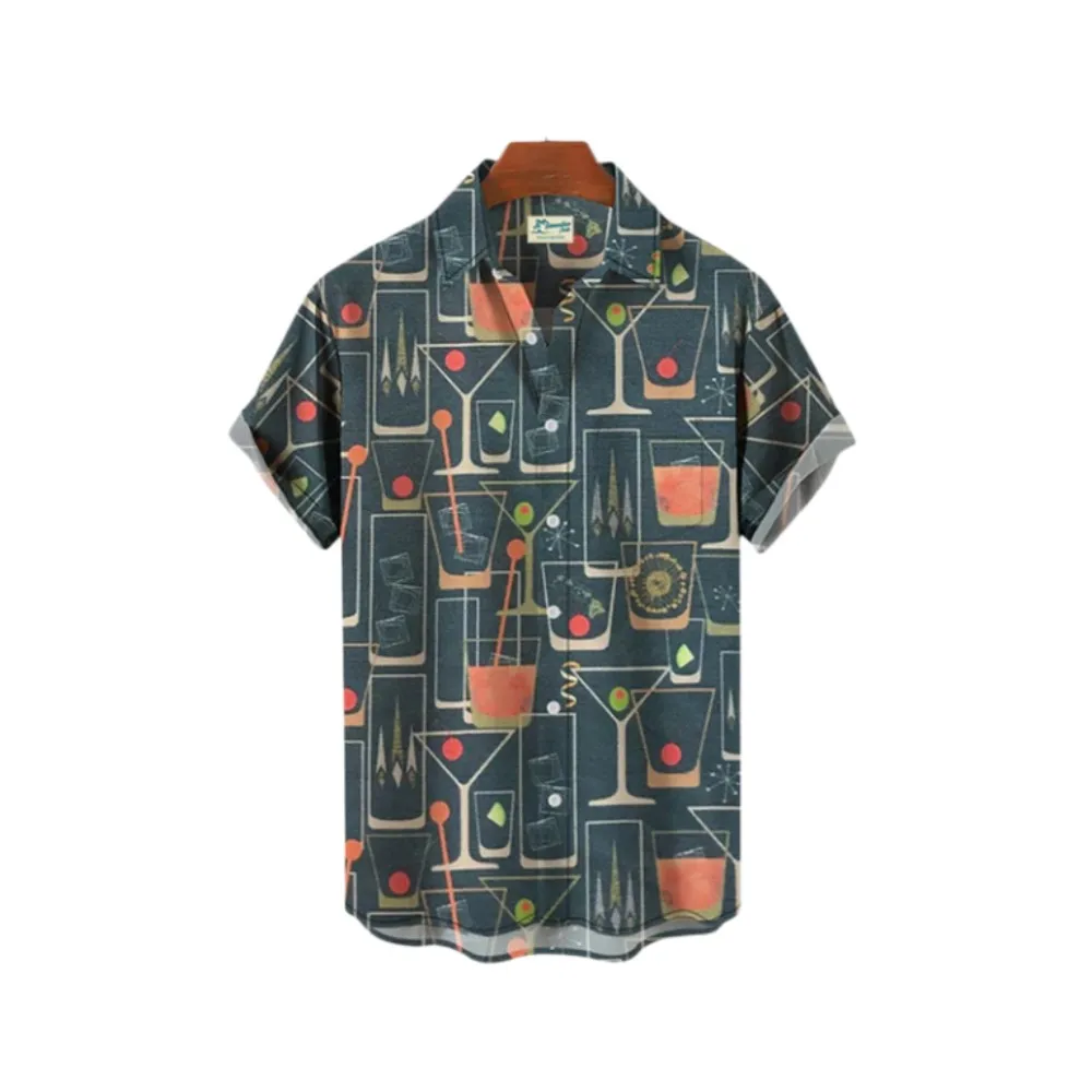 New Fashion Men's 3D Printed Shirt Summer Short Sleeve Single Row Button Loose Oversized Plant Pattern Trend