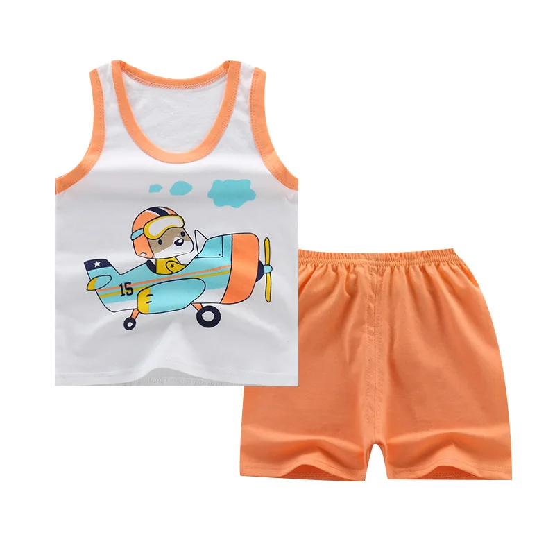 

2PCS Cute Toddler Infant Newborn Baby Boy Clothes Pullover Tops Vest Orange Pants Shorts Outfits Casual Clothes Set 0-6T