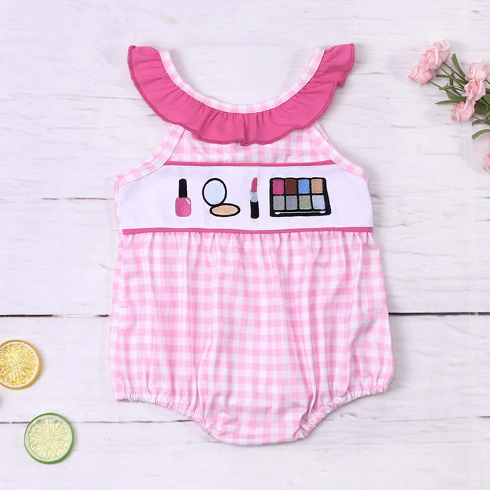 

New Born 0-3T Jumpsuit Baby Boy Clothes Cosmetic Embroidery Bubble Infant Romper Sleeve Shorts Bodysuit Pink Lattices Outfit