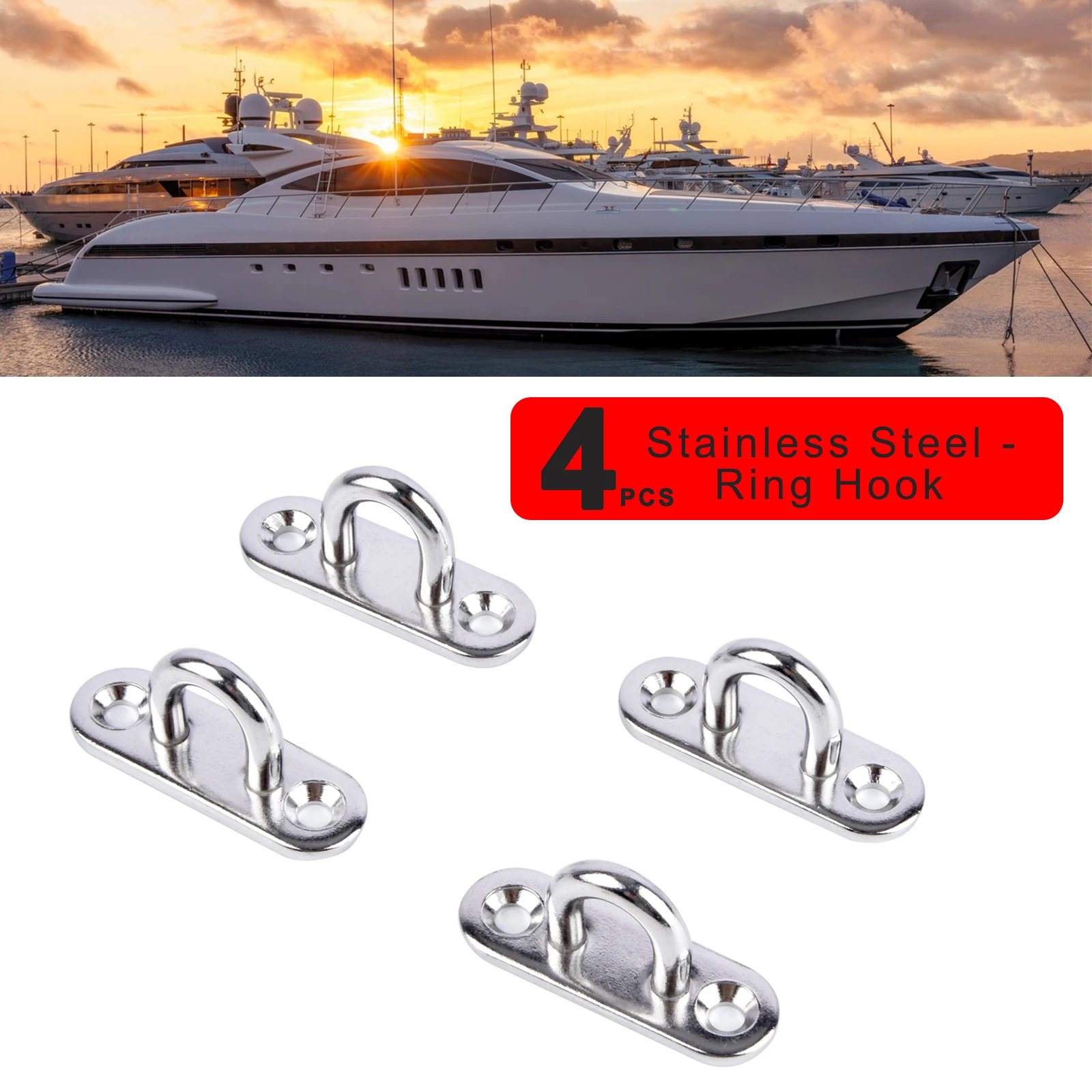 

4pcs 5mm Stainless Steel Eye Plate Oblong Pad Eye Plate Metal Staple Ring Hook Hardware For Marine Boat Accessories