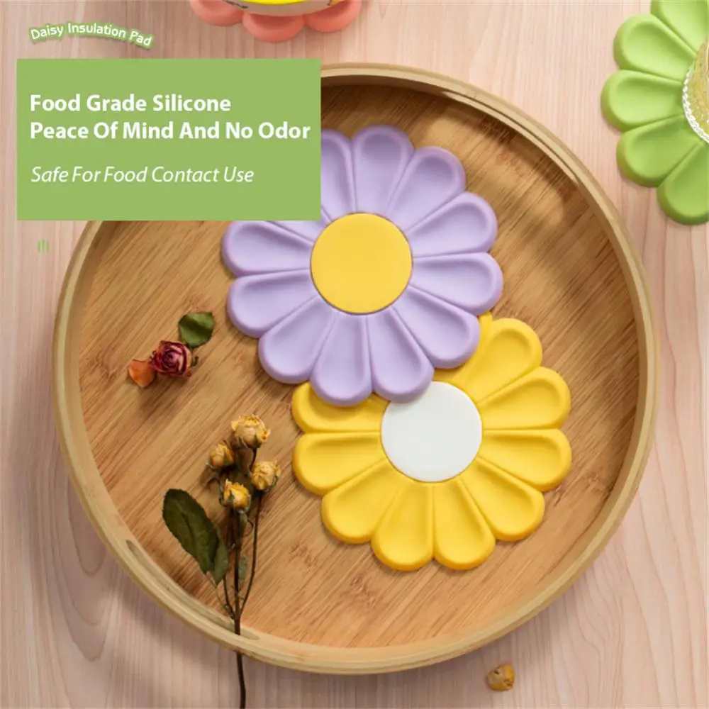 

High Quality Decorative Mat Portable Silicone Cup Pad Anti Scalding Meal Pad Kitchen Daisy Flower Cup Bowl Mat Ins Japanese
