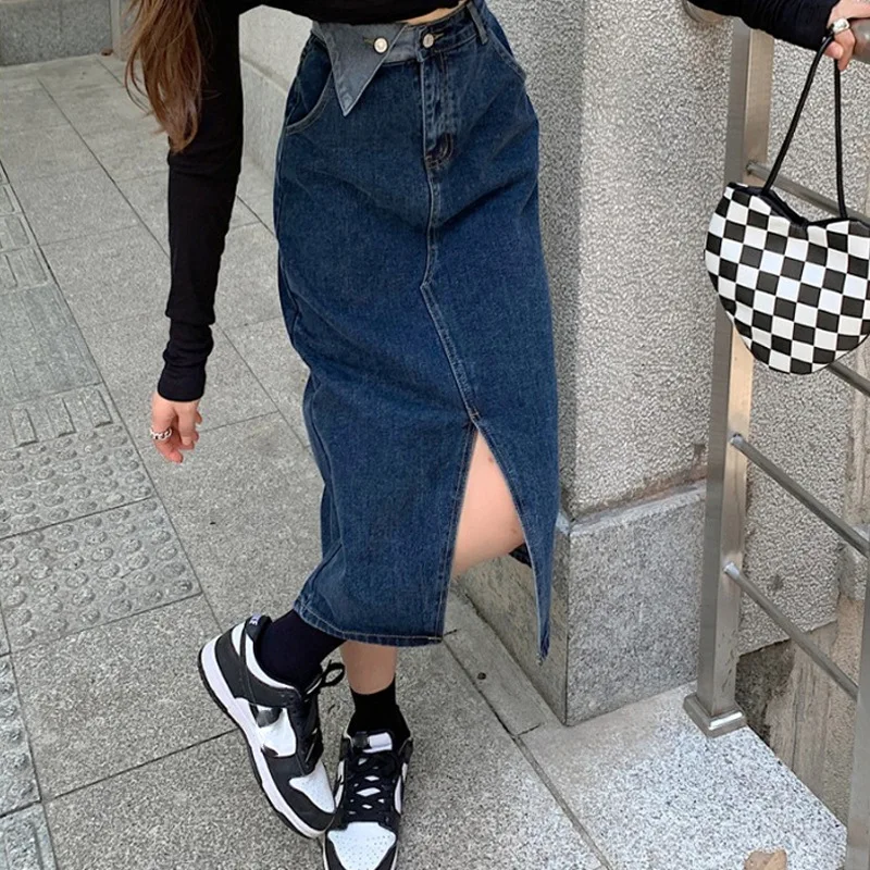 

Женская летняя юбка с высокой талией, облегающая юбка средней длины с широкими штанинами и карманами, повседневные юбки в Корейском стиле, д...