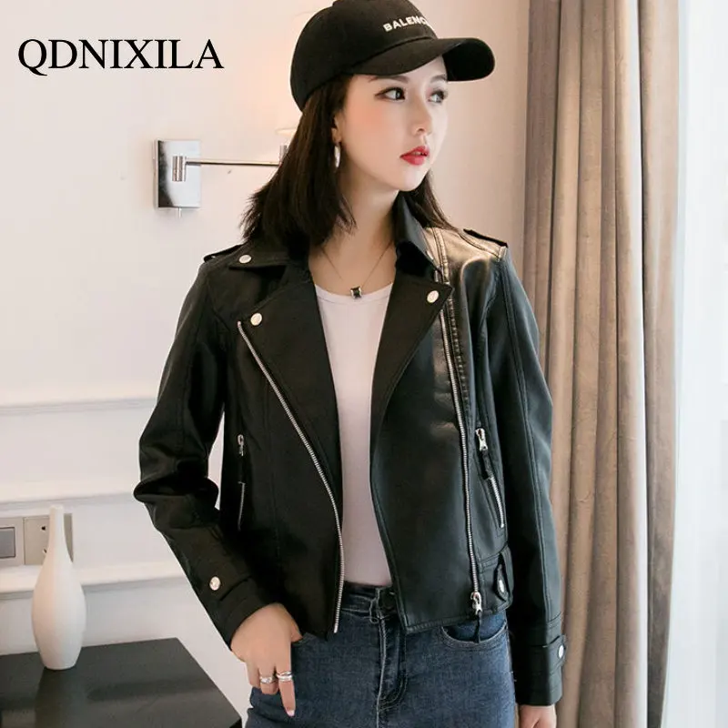 Autumn Winter 2022 Women's Leather Coat Korean Version Short Slim Motorcycle Leather Jacket Women Demi-season Jacket for Women