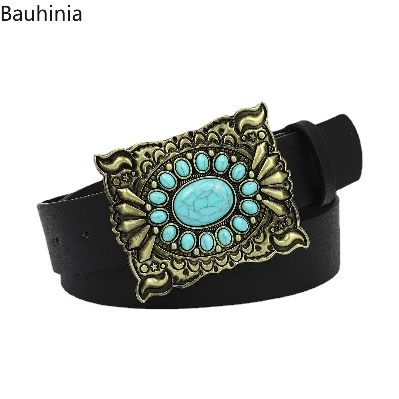 Bauhinia 2022 New Simple Fashion PU Material Woman Wide Belt Oval Western Buckle Black Pants Retro Belt